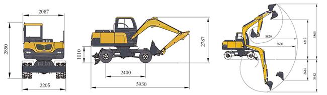 7 ton wheel excavator size